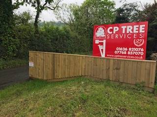 cp tree services sign ontop of new fence